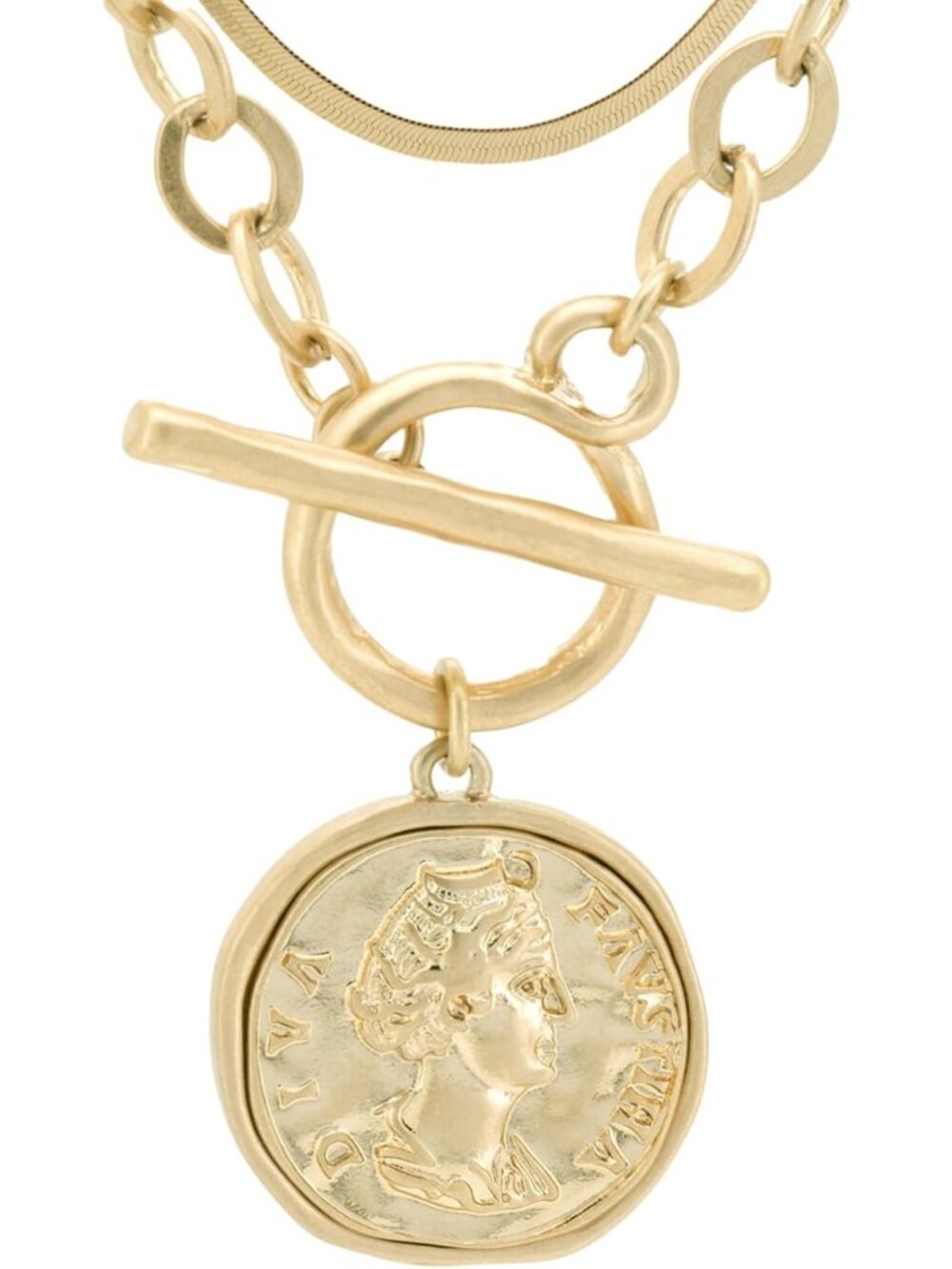 Chunky Gold Coin Necklace for Women - 18K Gold Plated Toggle Chain Jewelry